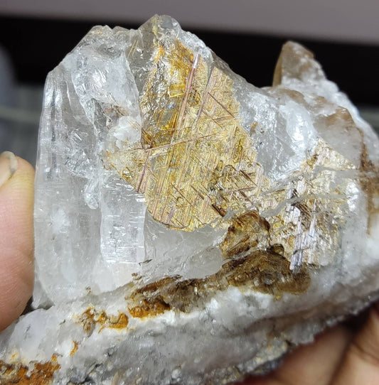 An amazing specimen of rutile saginite on quartz 255 grams