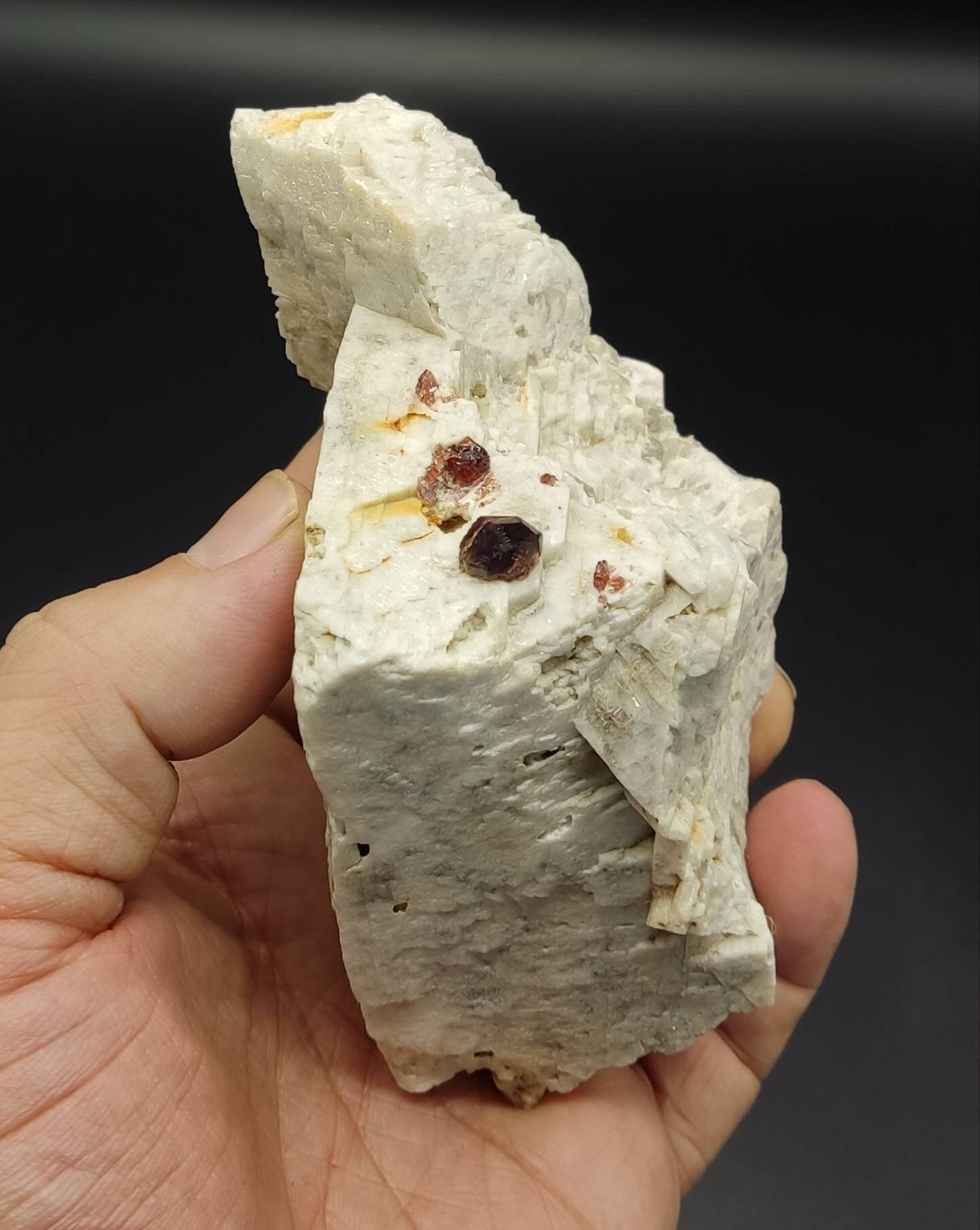 An amazing beautiful specimen of spessartine Garnet crystals on matrix of feldspar 427 grams