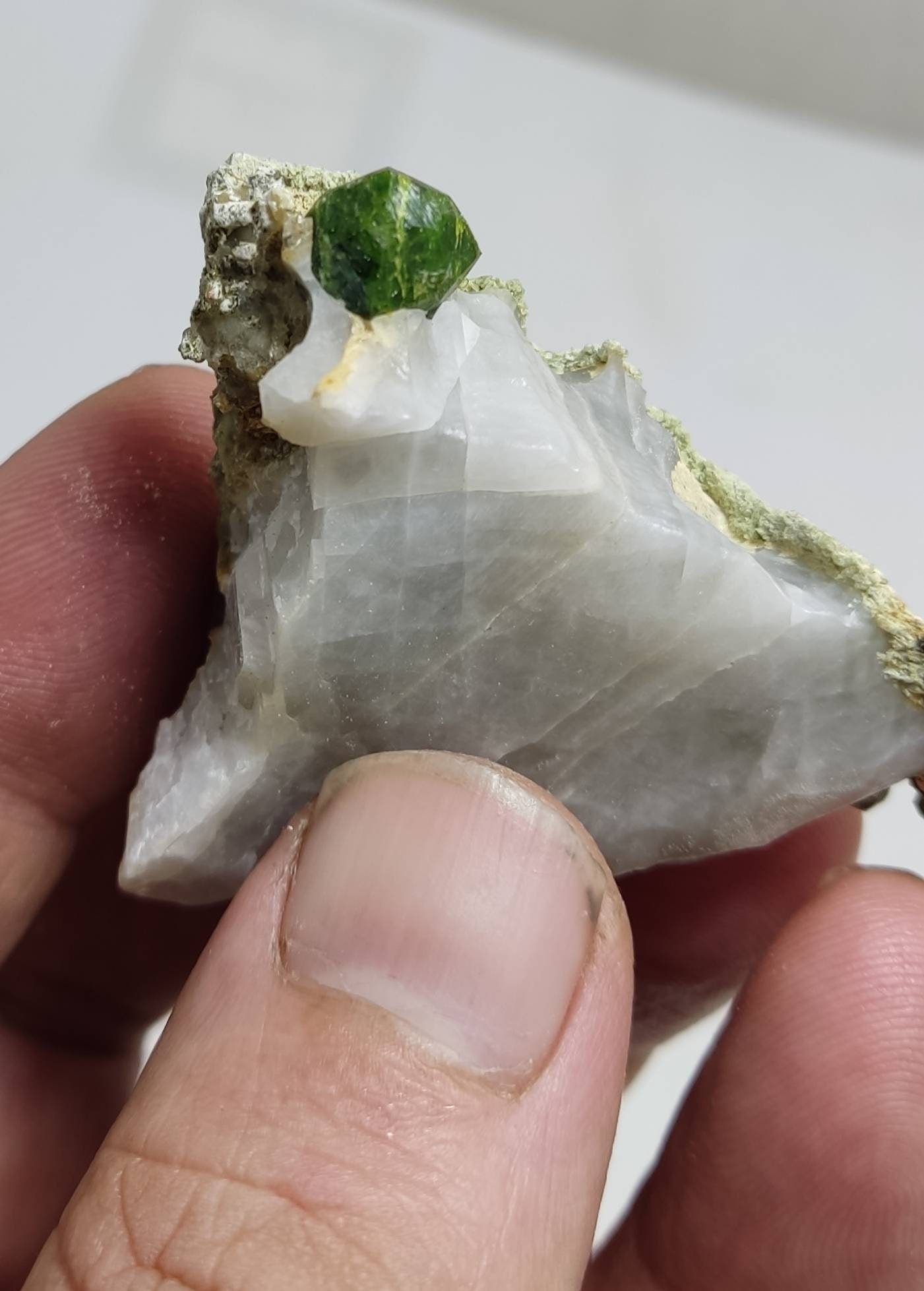 An amazing specimen of garnet variety demantoid crystal on matrix 38 grams