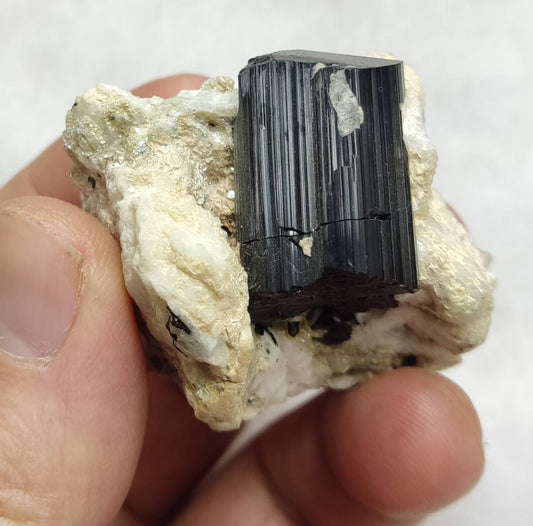 An Aesthetic Natural black Tourmaline crystal on matrix with albite 81 grams