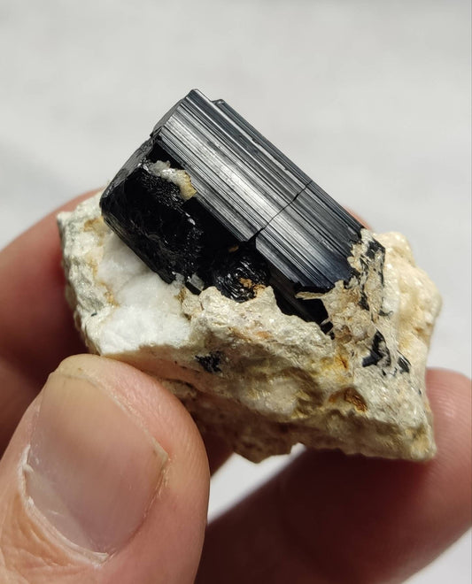 An Aesthetic Natural black Tourmaline crystal on matrix with albite 49 grams