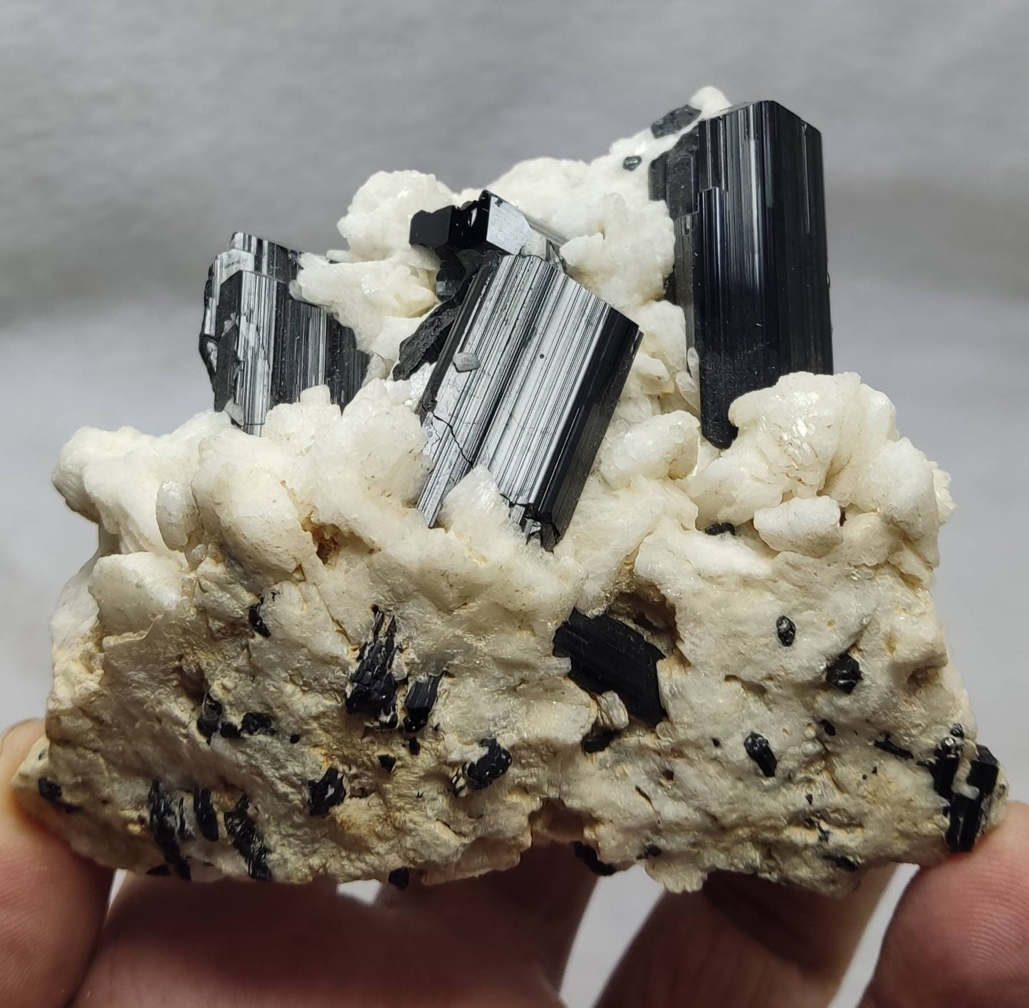 An Aesthetic Natural Tourmaline crystals specimen on matrix of Albite 357 grams