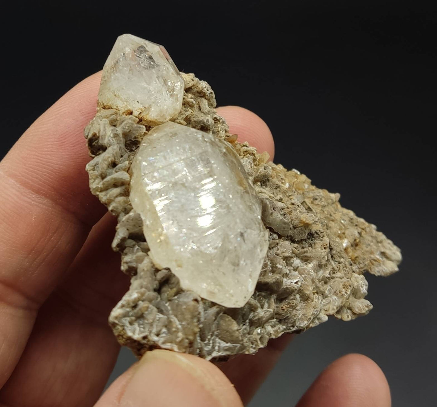 DT diamond like quartz crystal on matrix with calcite 49 grams