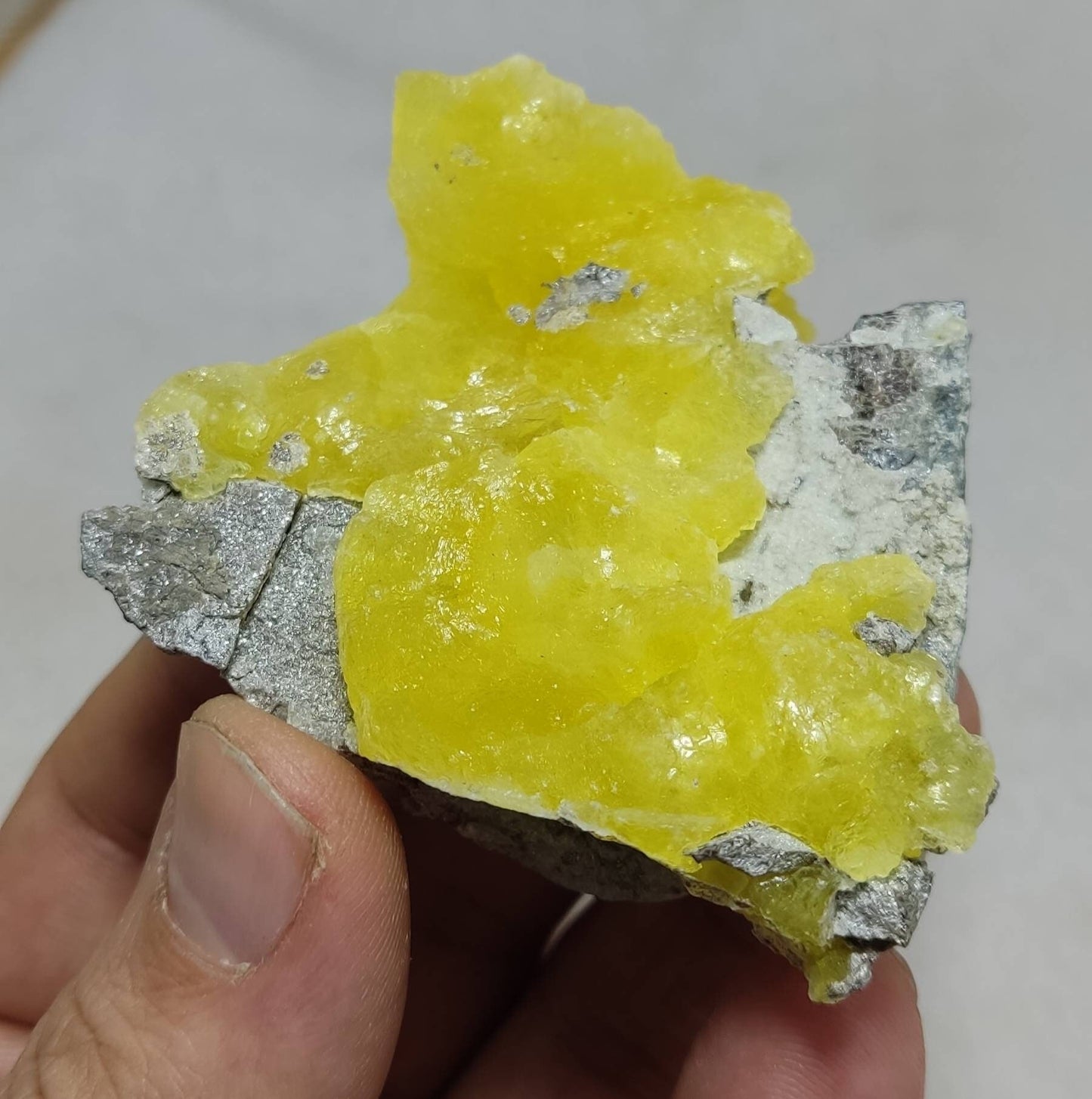 Natural yellow Brucite crystal specimen with chromite 57 grams