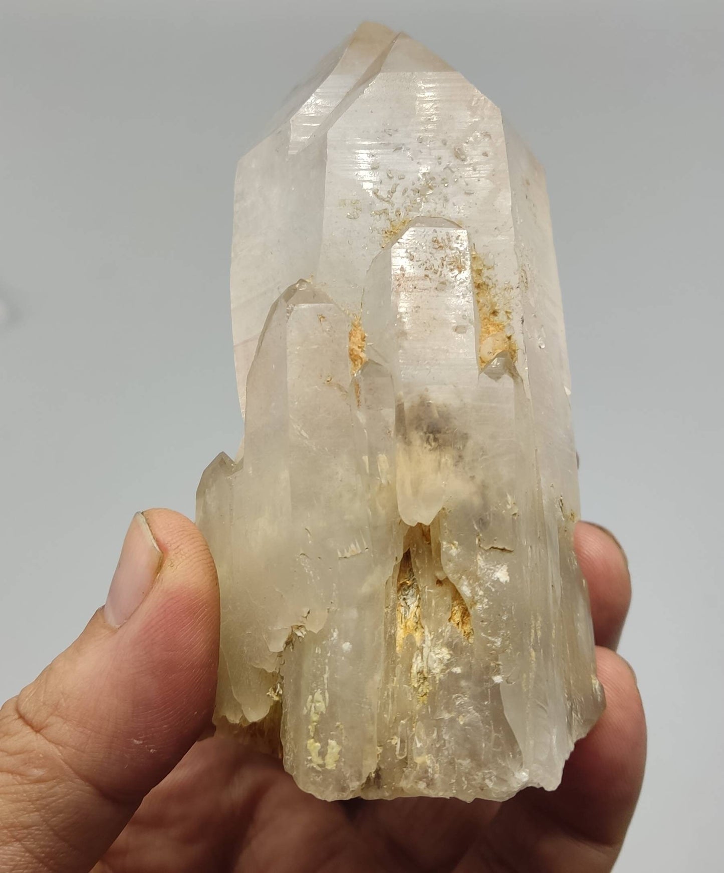 Terminated Quartz crystal having amphibole inclusions 413 grams