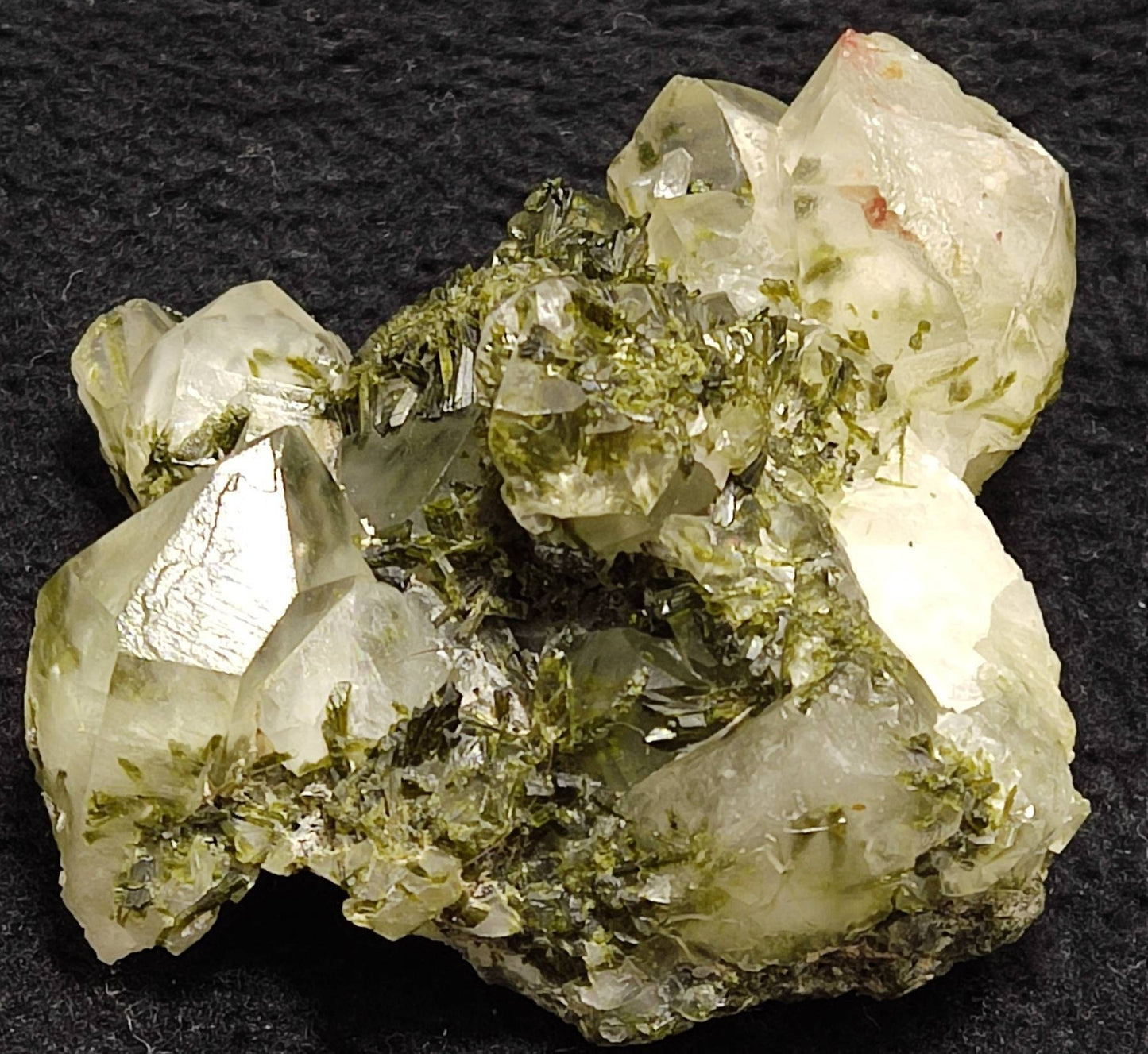 Quartz and Epidote cluster with beautiful terminations 90 grams