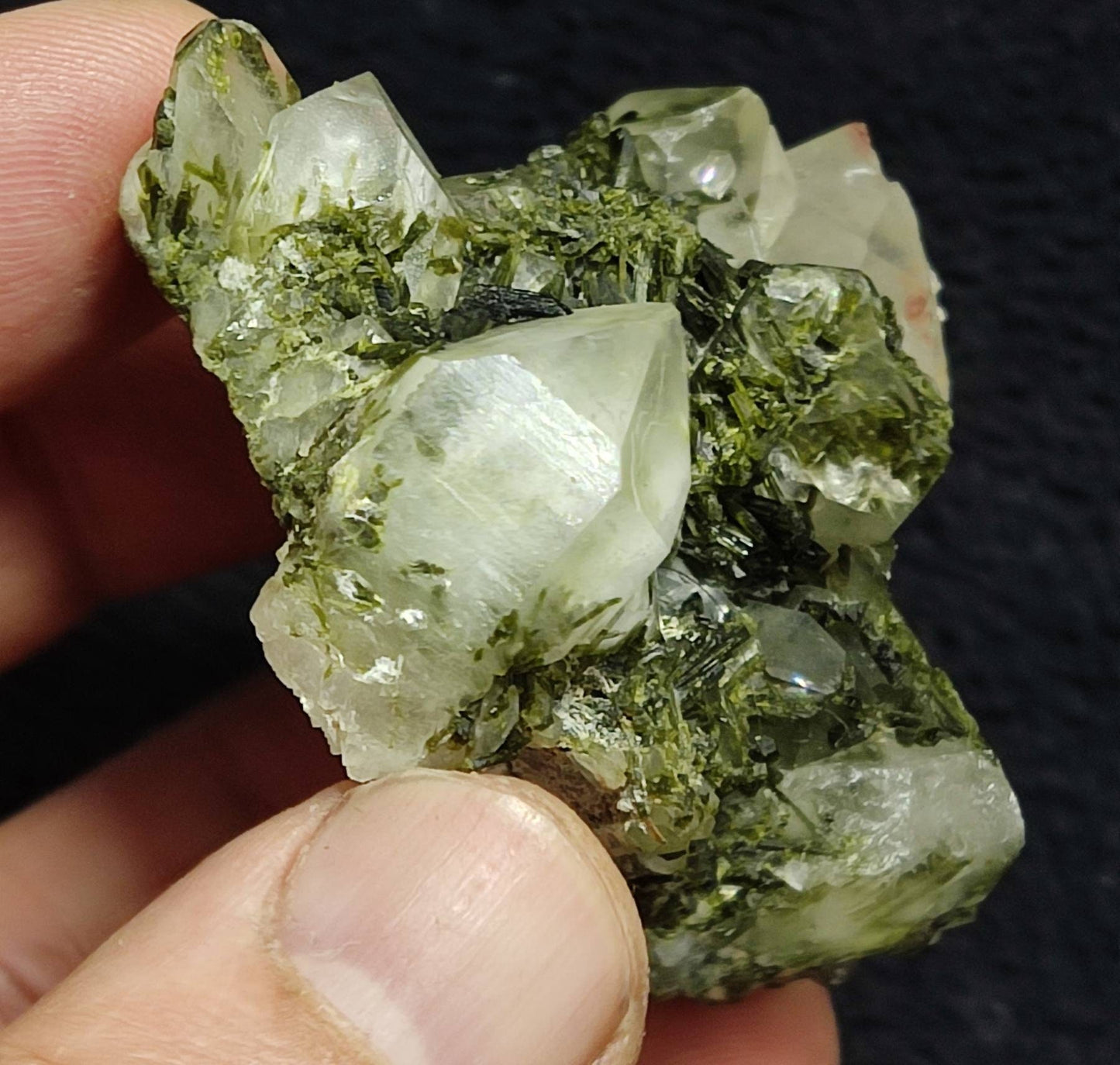 Quartz and Epidote cluster with beautiful terminations 90 grams