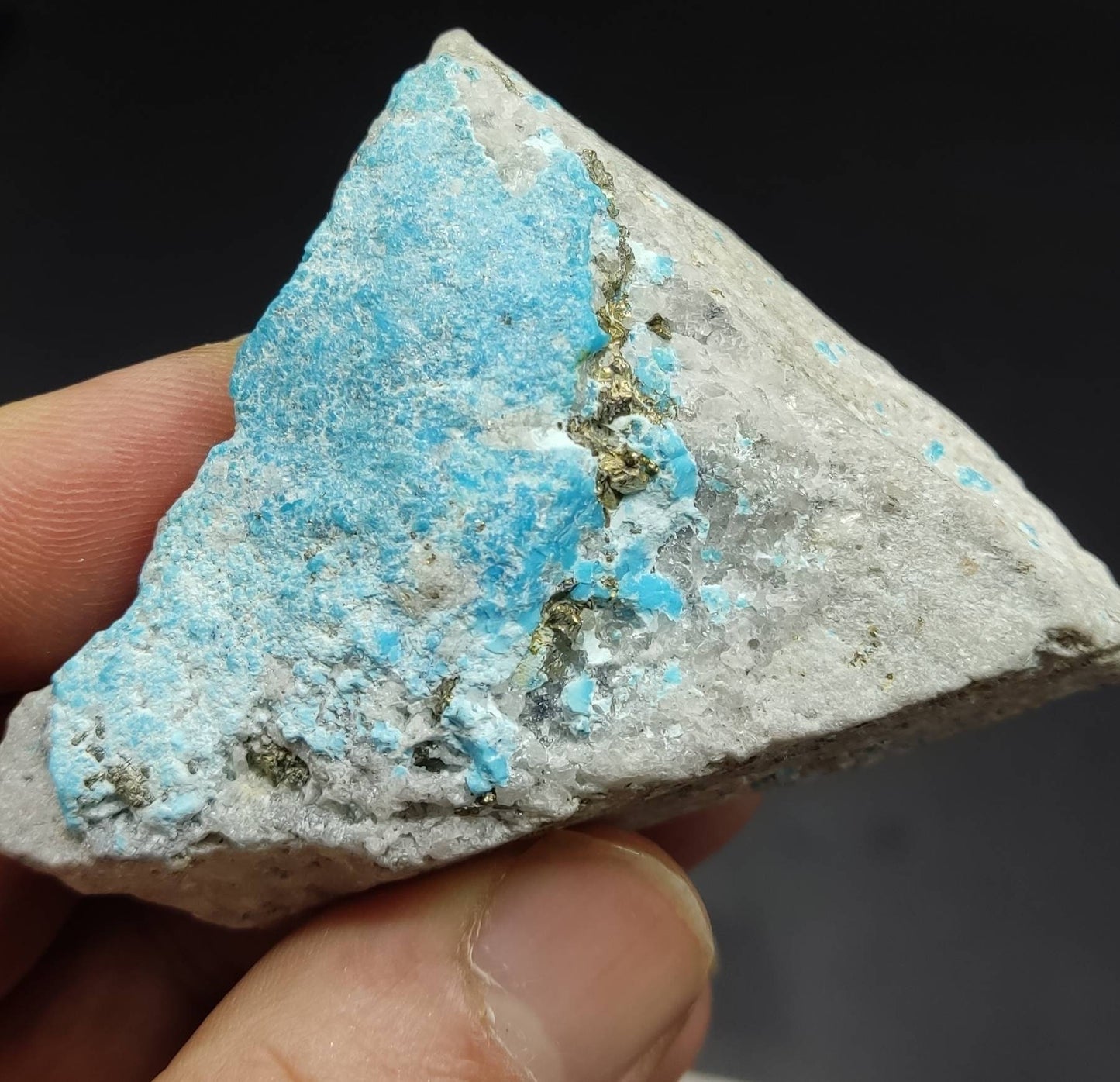 An aesthetic Specimen of natural turquoise in matrix with some pyrite 119 grams