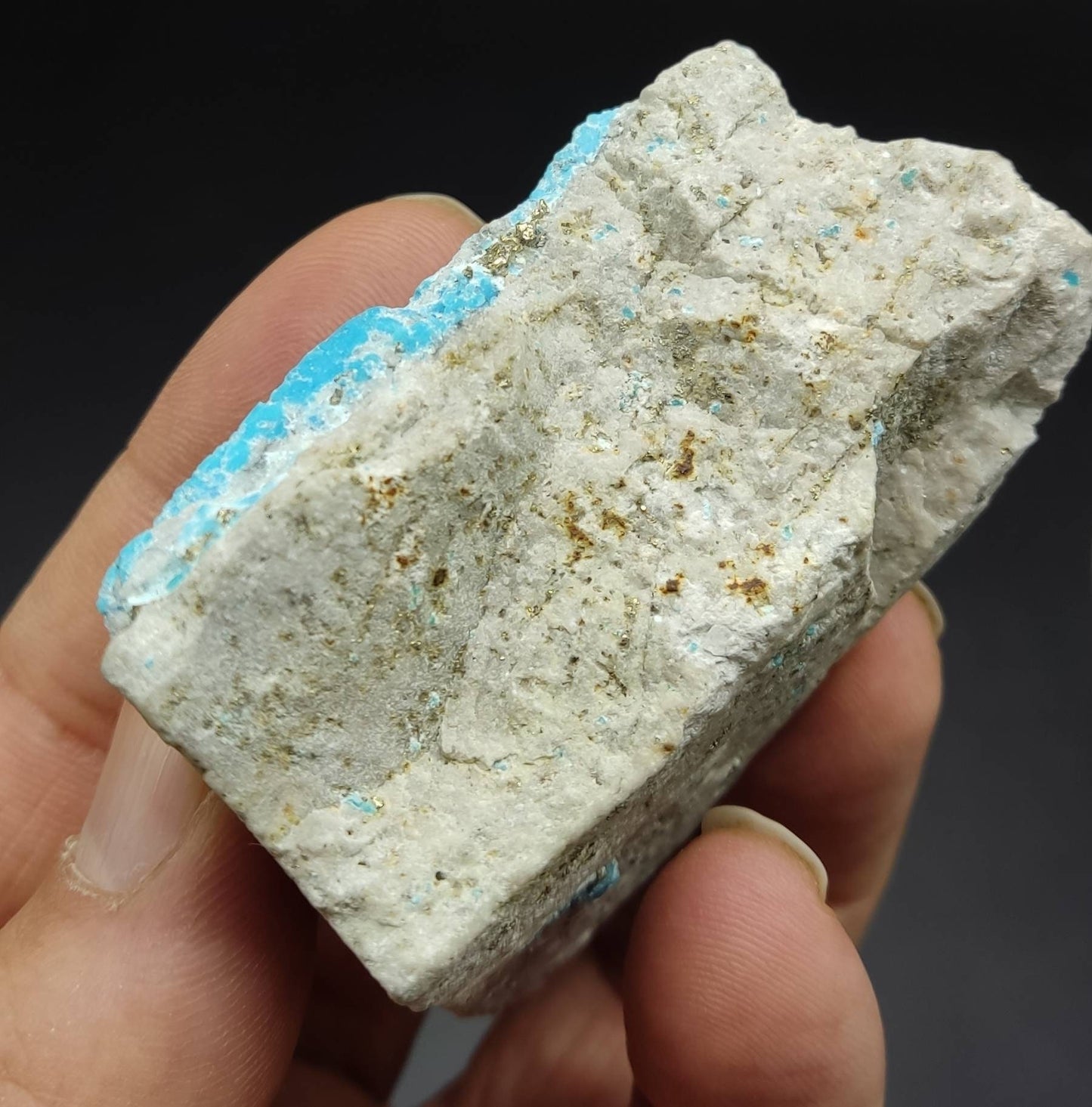 An aesthetic Specimen of natural turquoise in matrix with some pyrite 119 grams