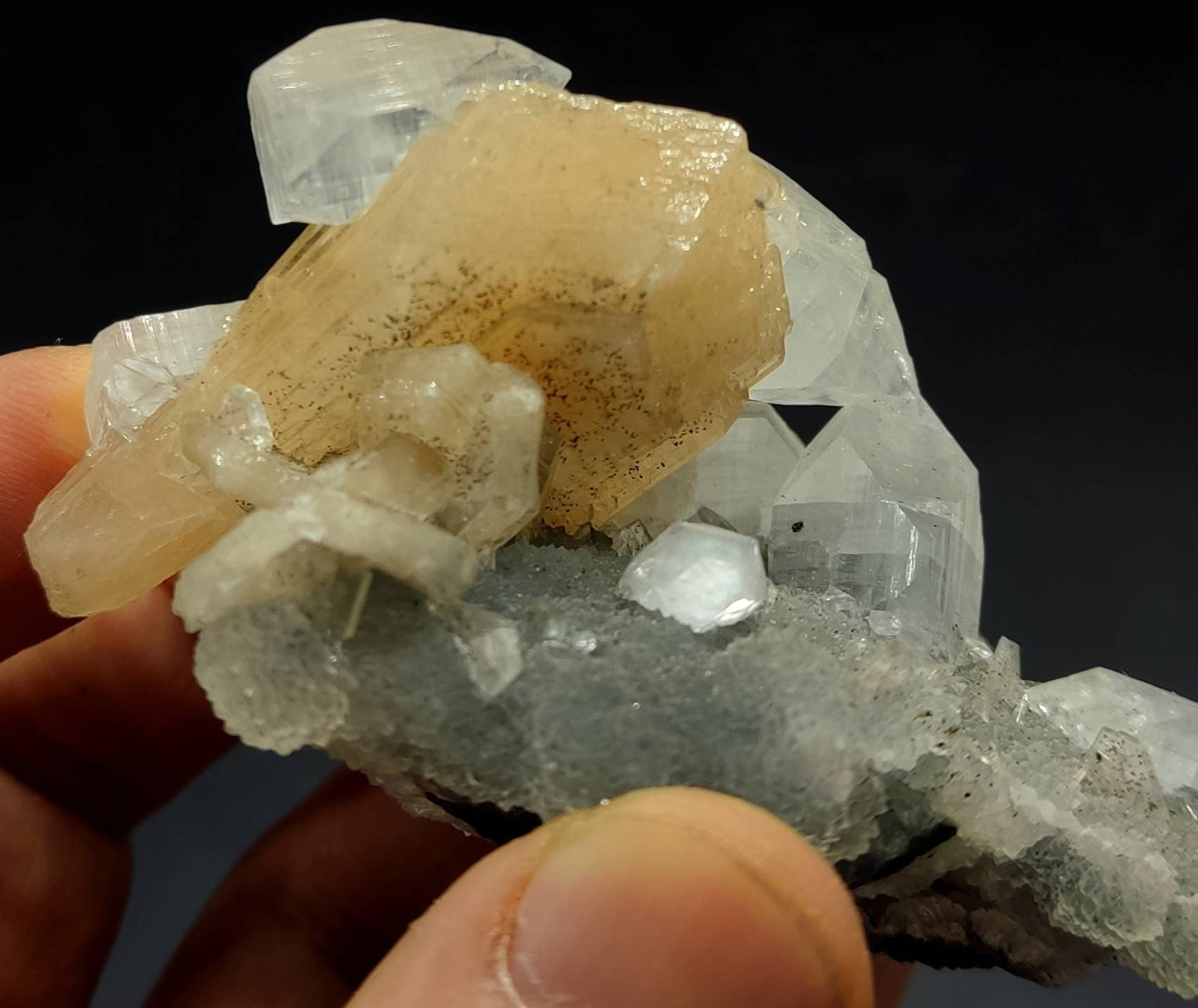 Apophyllite with stilbite and chalcedony 134 grams