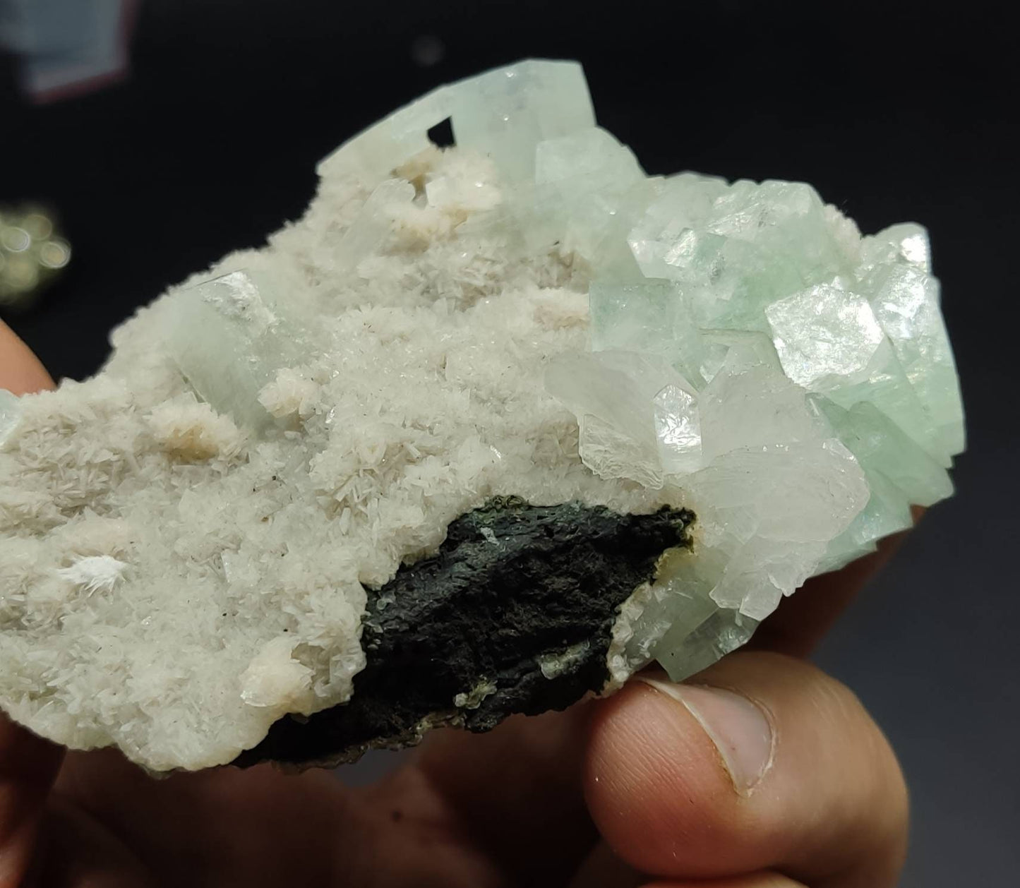 An aesthetic specimen of green apophyllite cluster with associated heulandite 112 grams