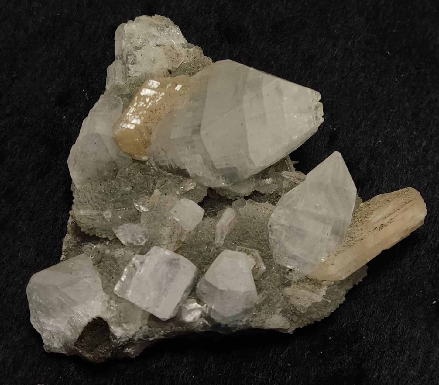 Apophyllite with stilbite and chalcedony 75 grams