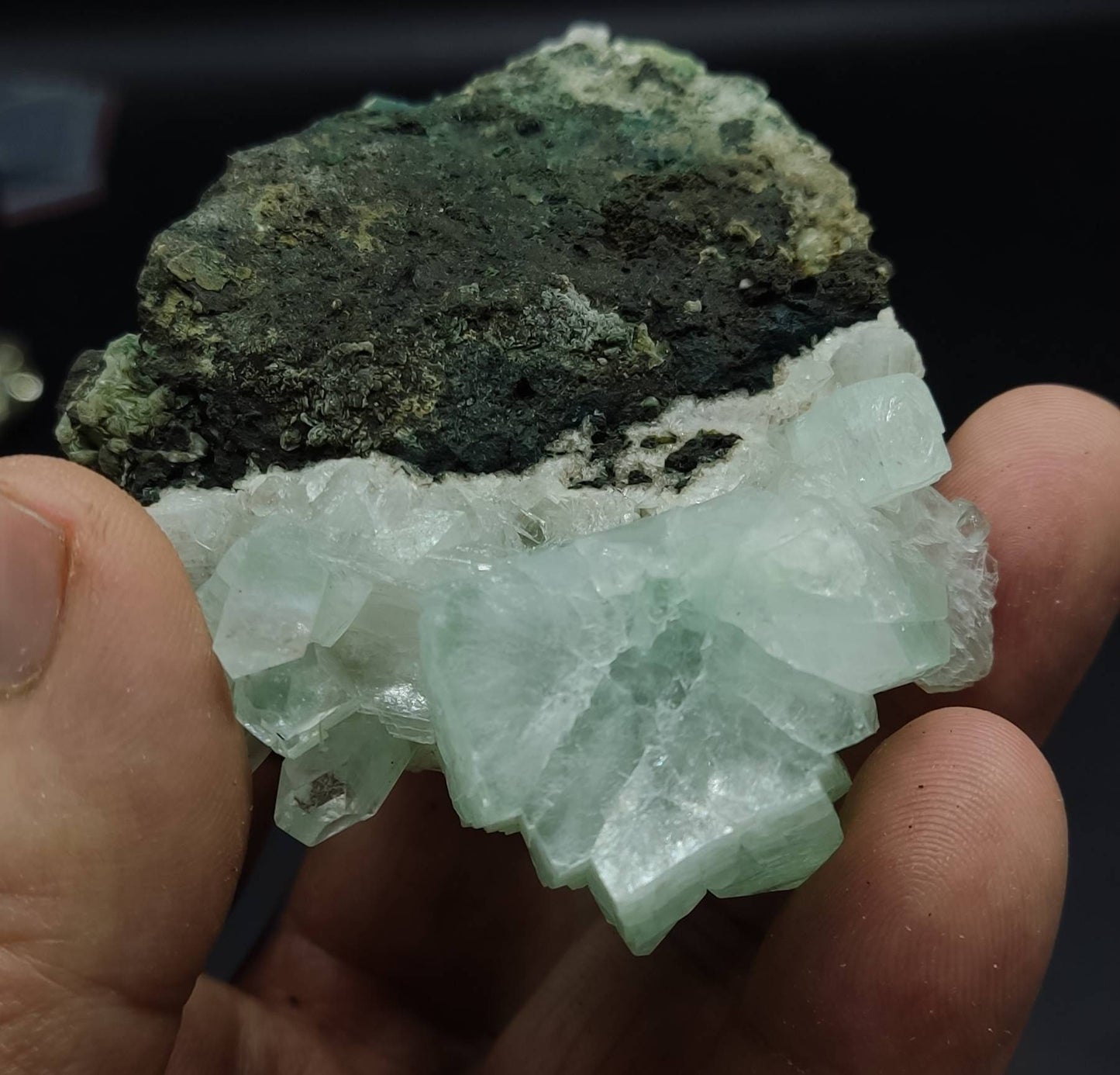 An aesthetic specimen of green apophyllite cluster with associated heulandite 112 grams