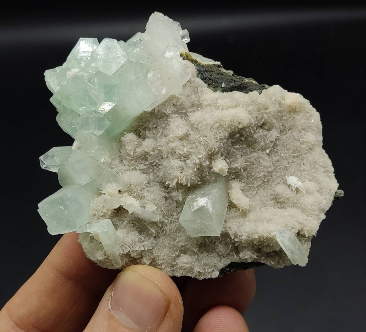 An aesthetic specimen of green apophyllite cluster with associated heulandite 112 grams