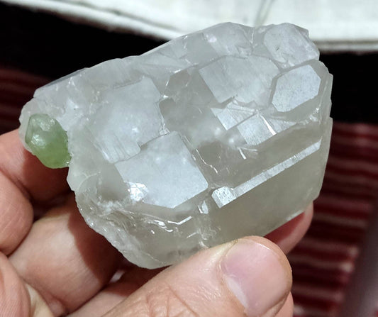 An amazing beautiful specimen of green Tourmaline crystal embedded in skeletal light smoky quartz 180 grams