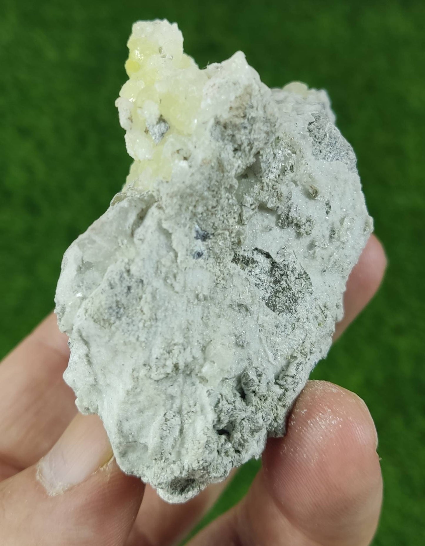 Natural yellow color Brucite on matrix 147 grams