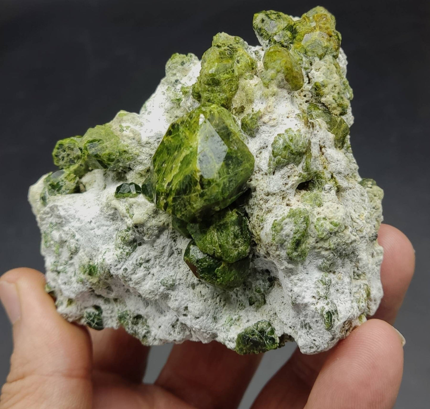 Garnet variety demantoid crystals on matrix, an aesthetic specimen 424 grams