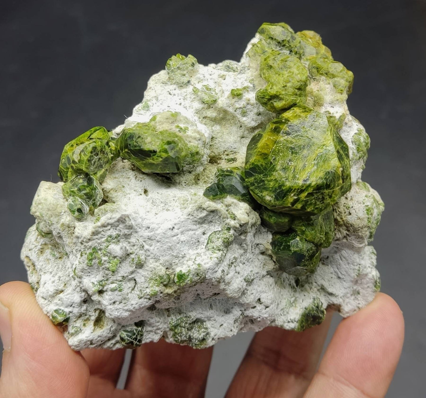 Garnet variety demantoid crystals on matrix, an aesthetic specimen 424 grams