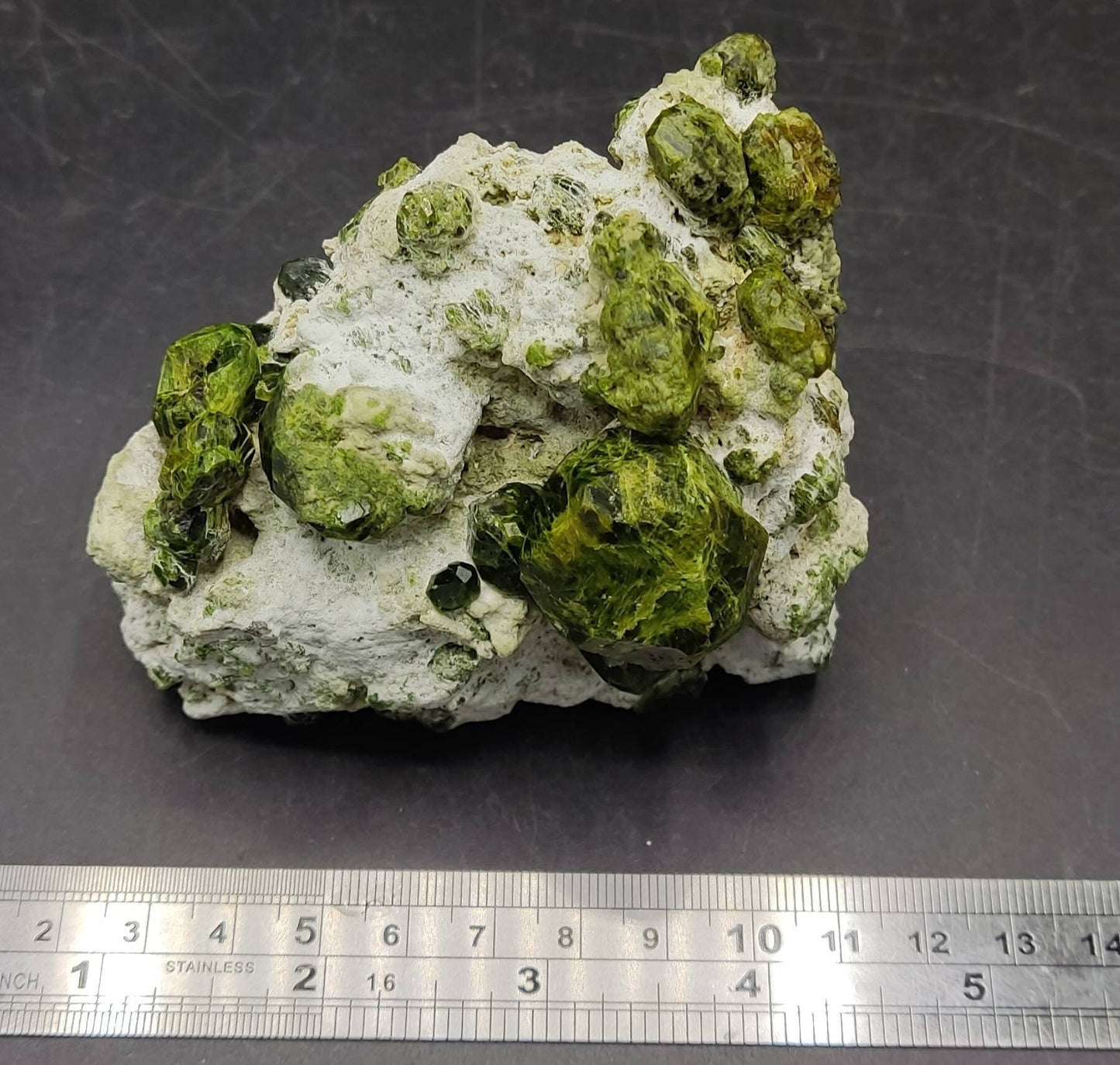 Garnet variety demantoid crystals on matrix, an aesthetic specimen 424 grams