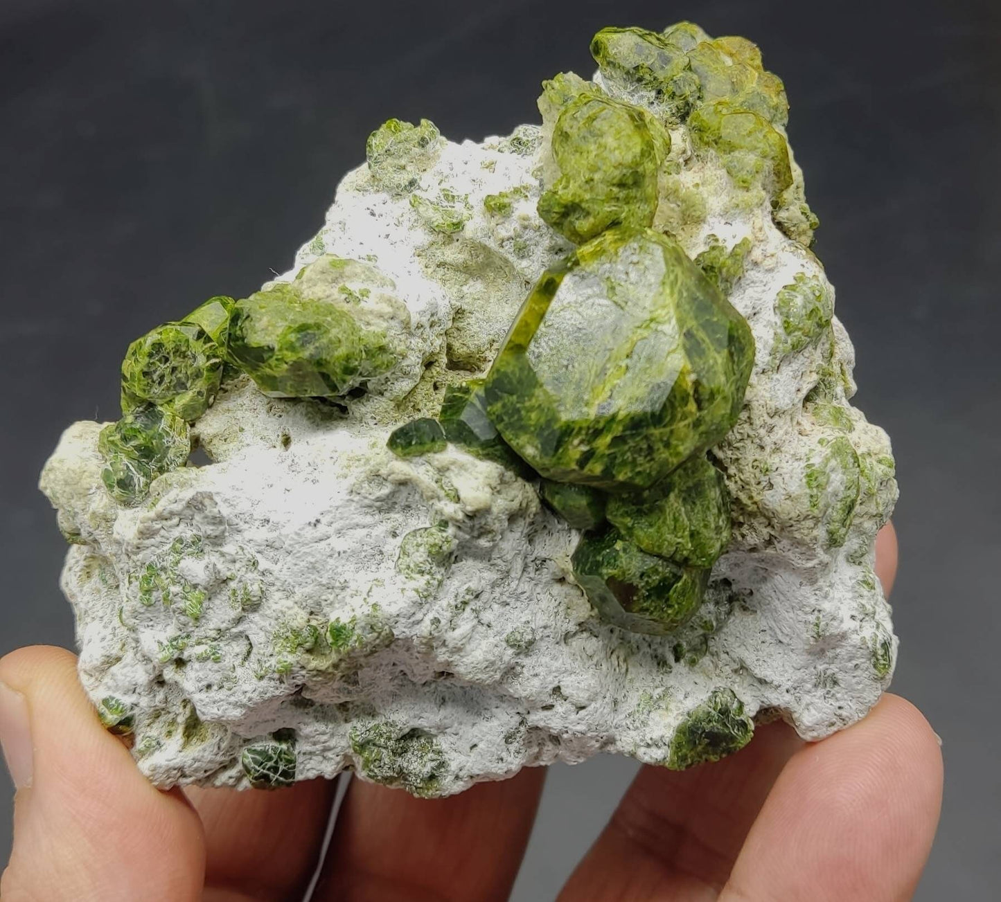 Garnet variety demantoid crystals on matrix, an aesthetic specimen 424 grams