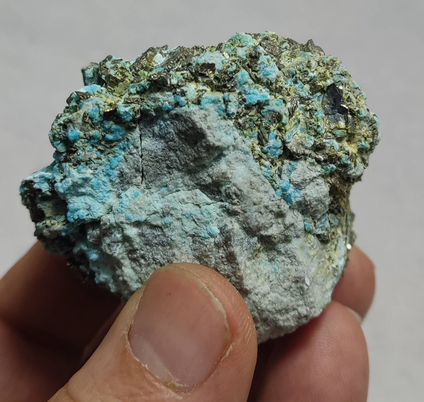 Natural rough turquoise in matrix with Pyrite 140 grams