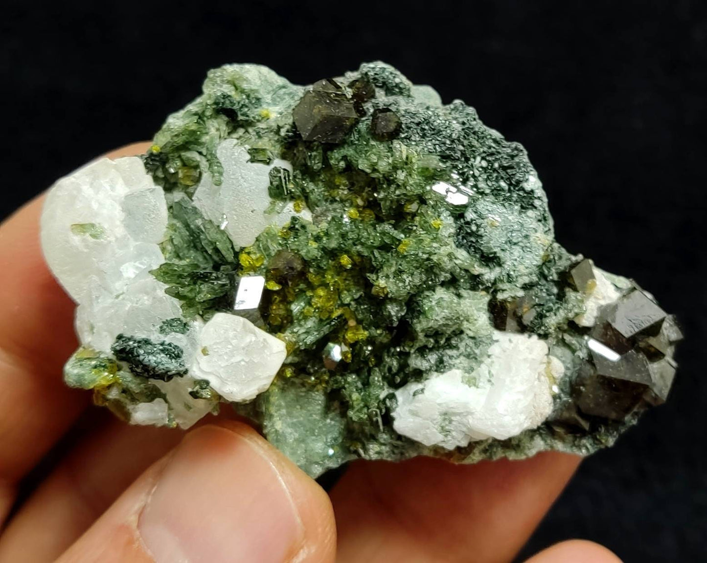 Andradite garnet crystals on matrix with epidote, diopside and calcite aesthetic specimen 51 grams