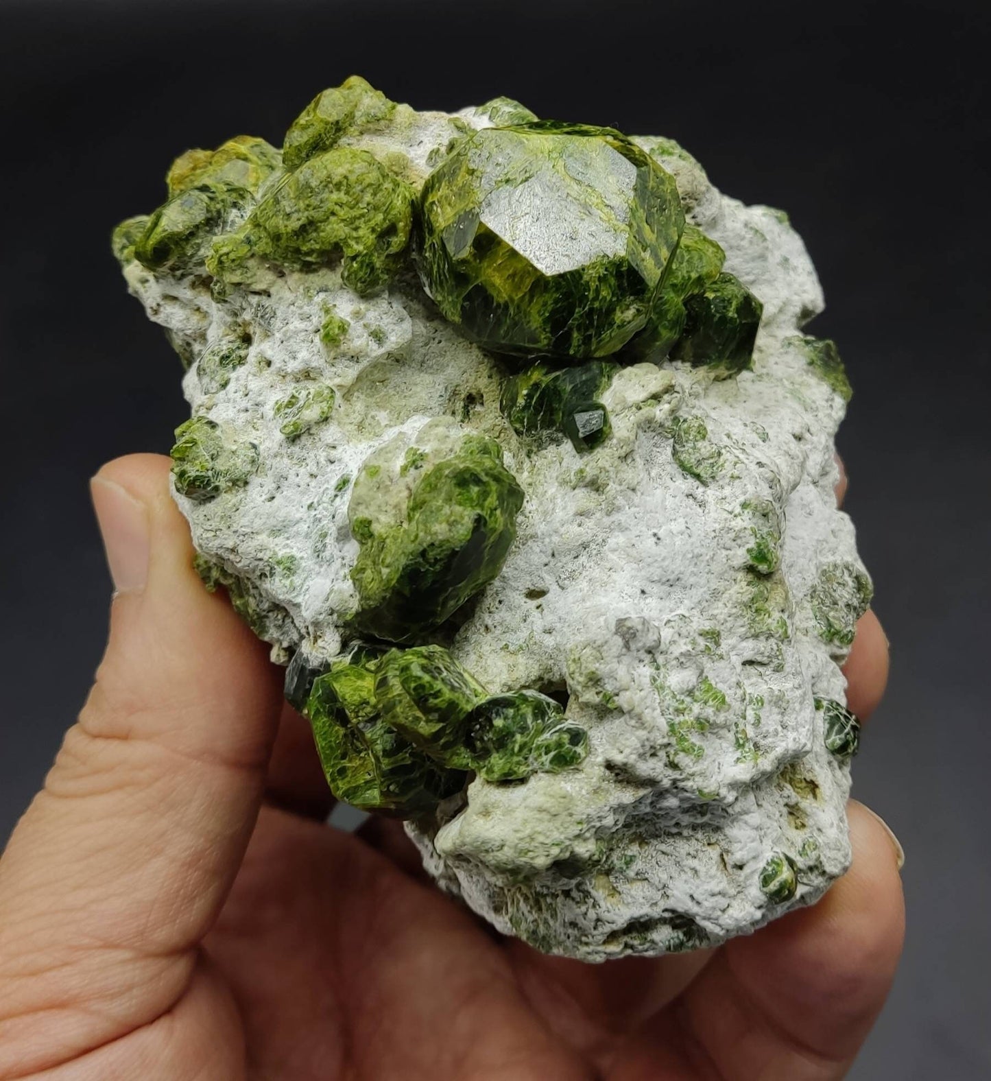 Garnet variety demantoid crystals on matrix, an aesthetic specimen 424 grams