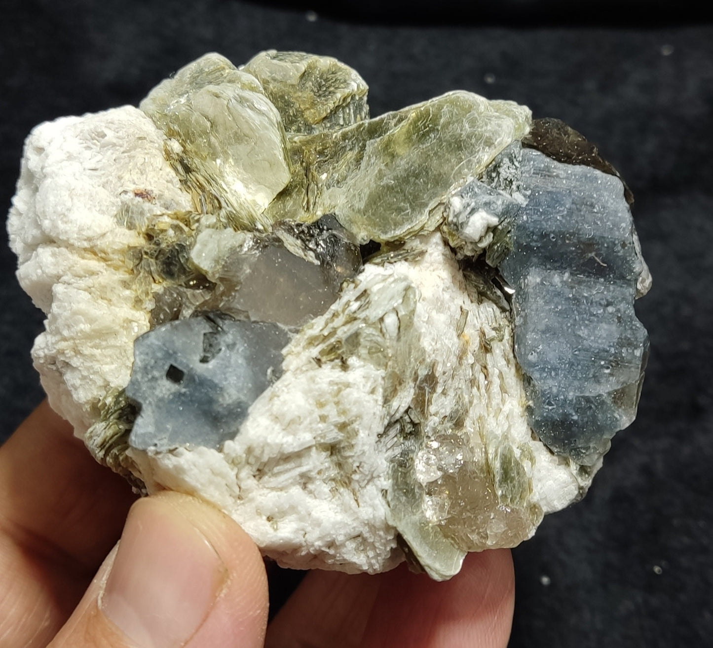 Indicolite tourmaline included Quartz Crystals in matrix with muscovite and albite 238 grams