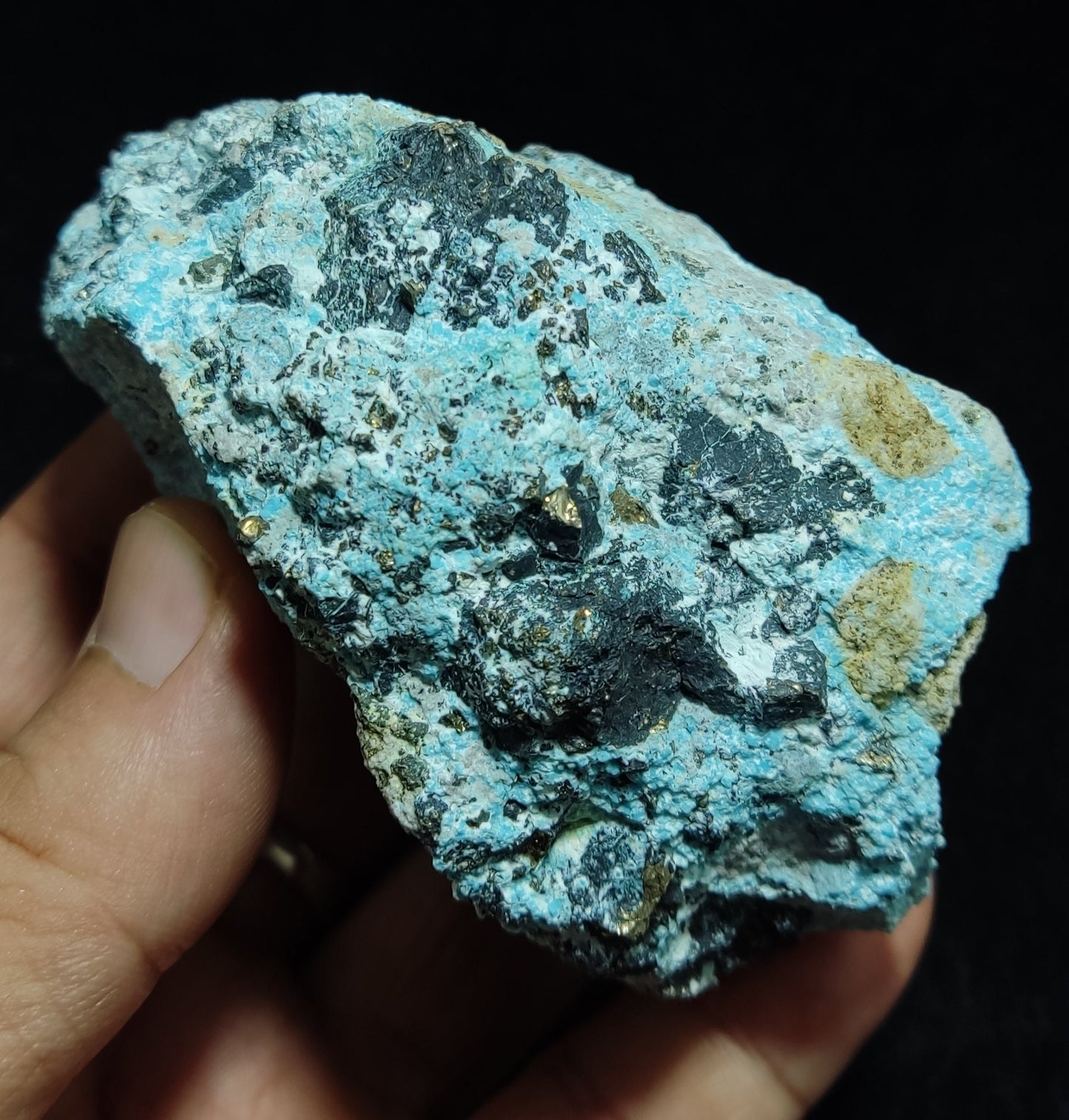 Natural rough turquoise in matrix with Pyrite 455 grams