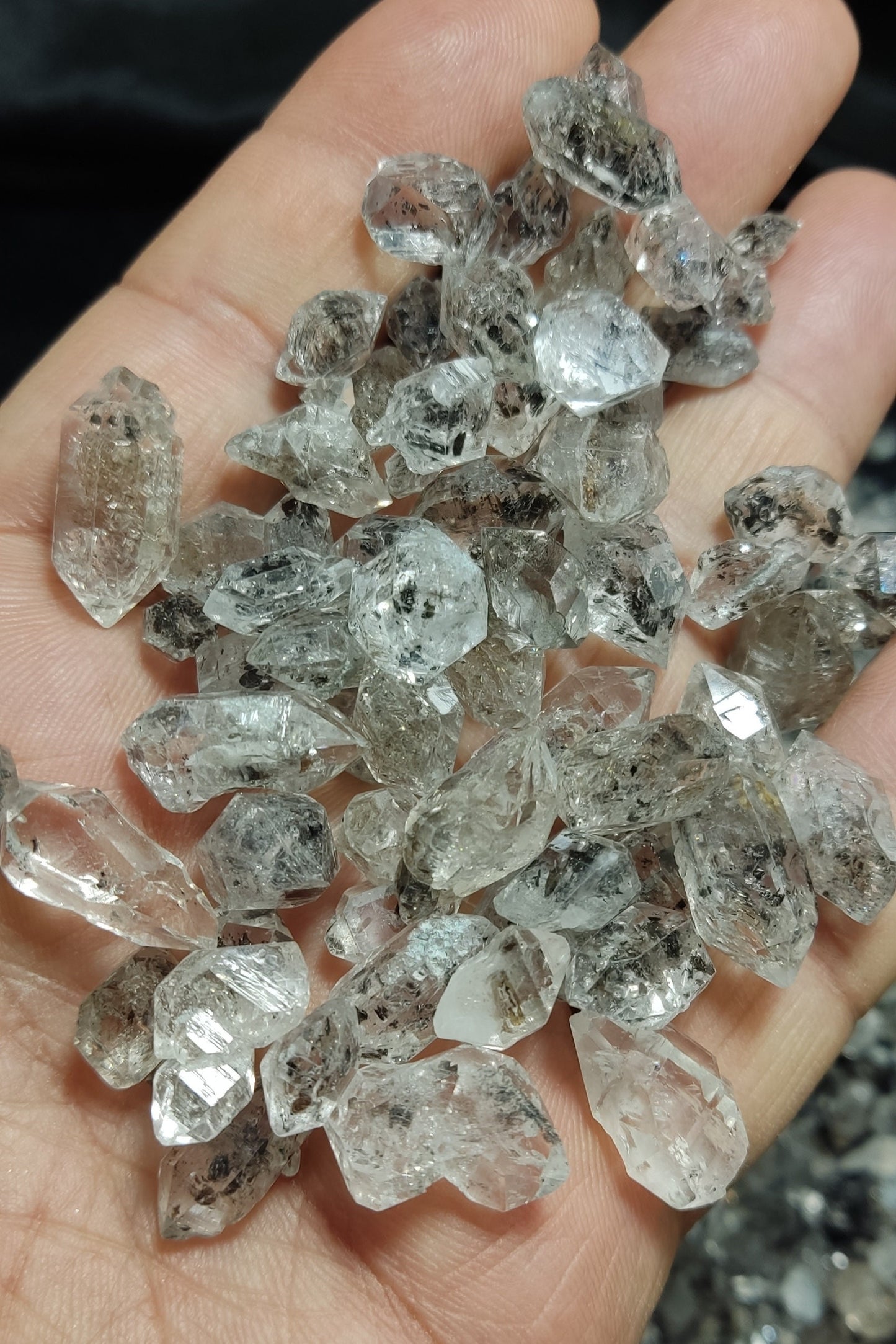 Terminated diamond quartz crystals with black carbon inclusions 500 grams