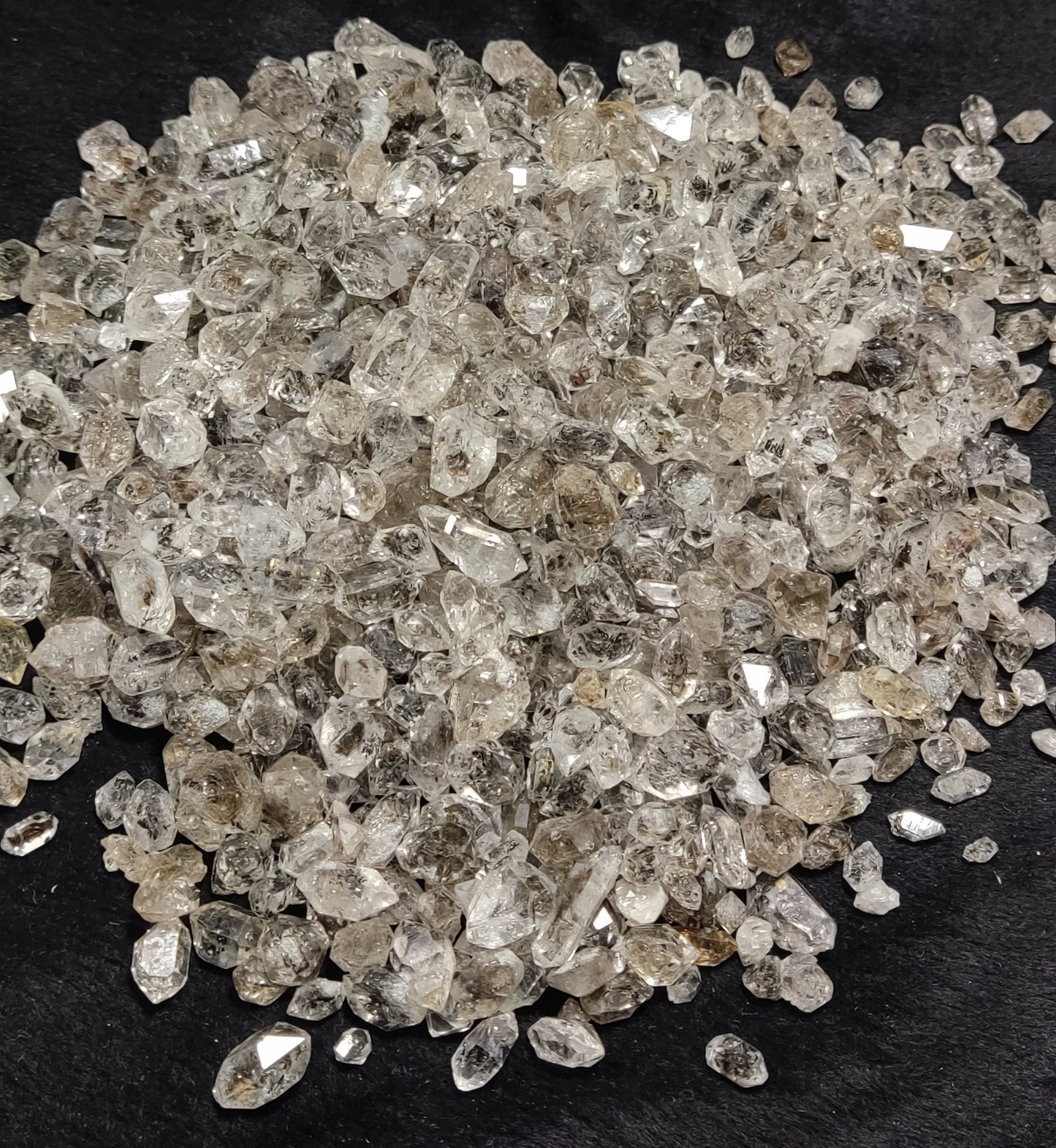 Terminated diamond quartz crystals with black carbon inclusions 500 grams