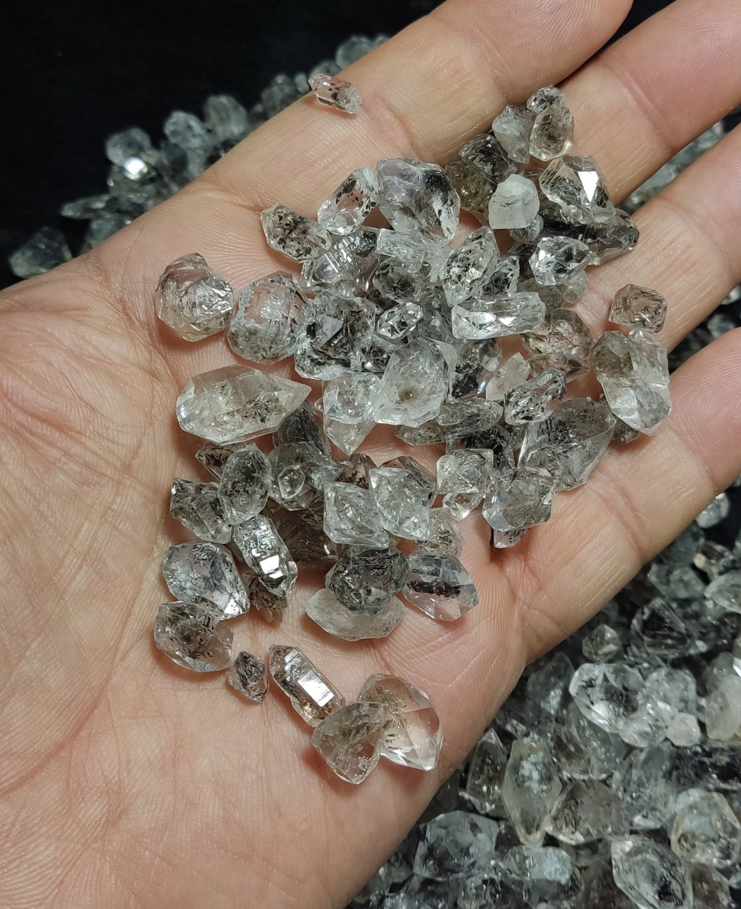 Terminated diamond quartz crystals with black carbon inclusions 500 grams